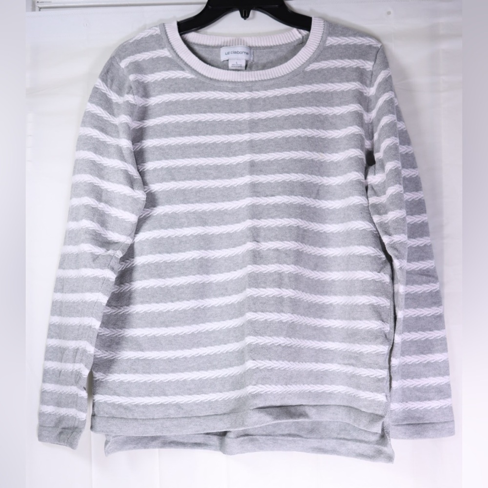 Liz Claiborne Grey Large Knit Striped Sweater